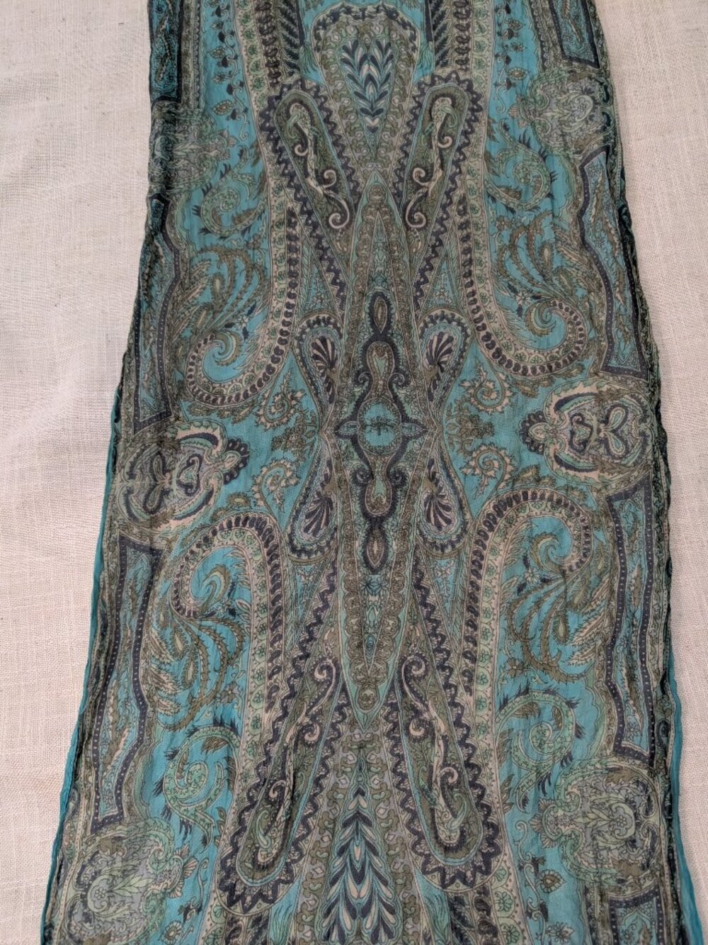 Rising Tide 100% Silk Blue Paisley Sheer Scarf - Picture 2 of 7